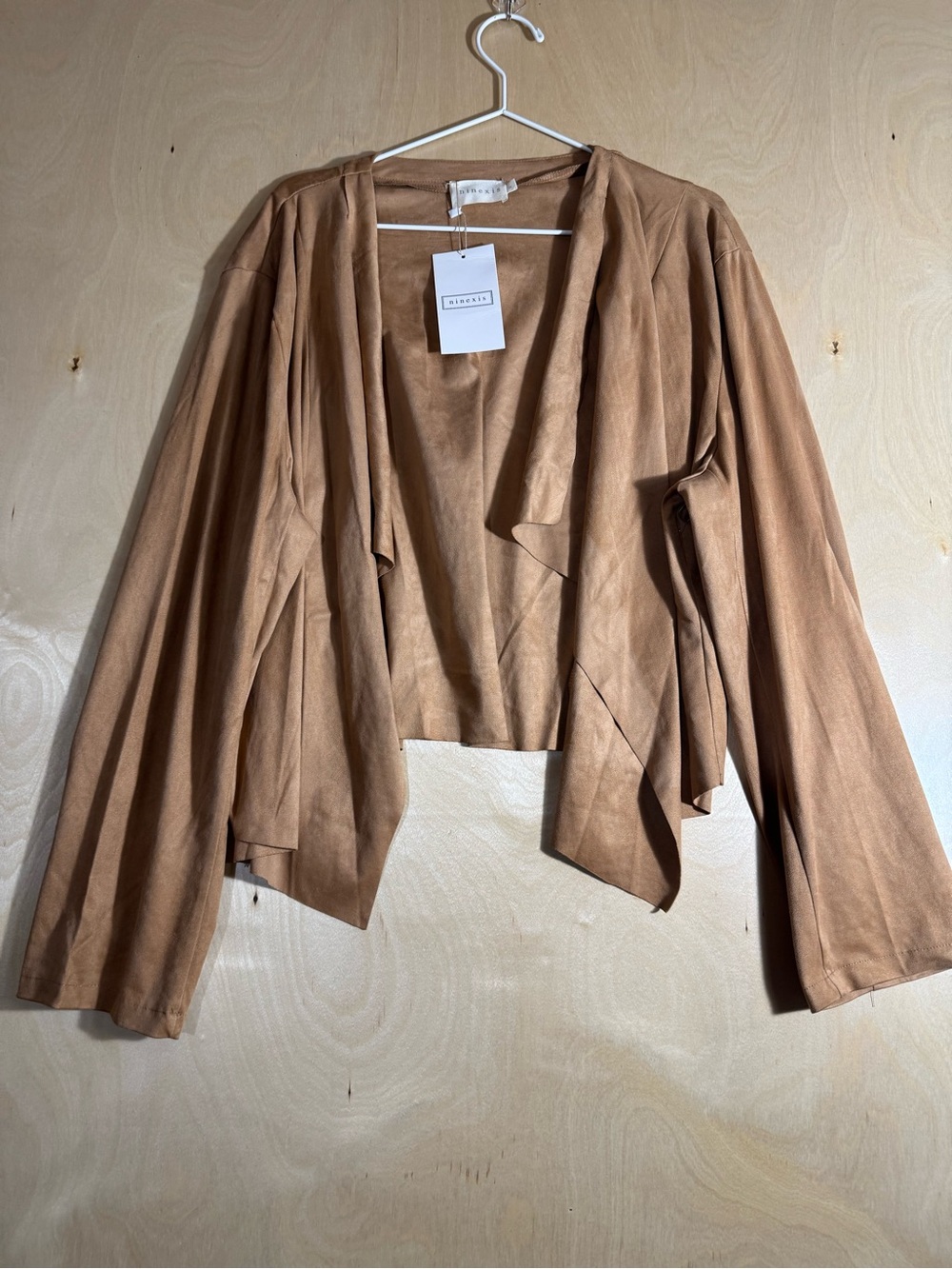 Unbranded Camel Faux Suede Draped Open-Front Jacket Size 3X